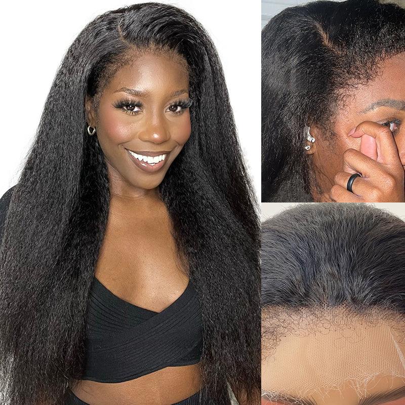 Synthetic wig for mild weather-Limited Offer 4C Edges Wig Kinky Straight 13x4HD Lace Front Wigs With Realistic Hairline