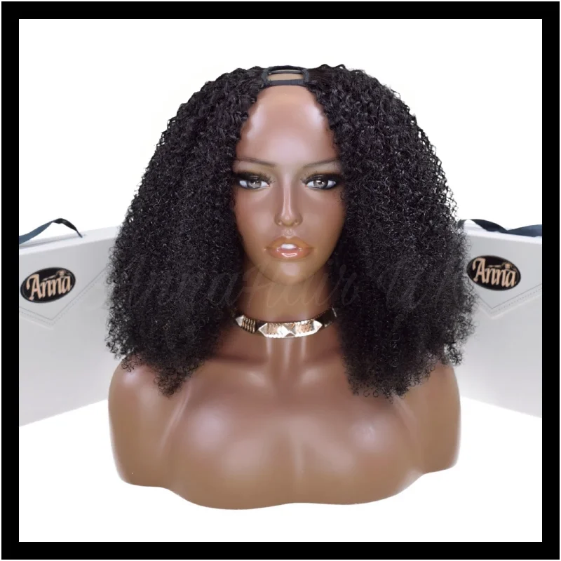 Medium length wig with soft curls-Customised Afro Curl U-Part Clip-In Unit