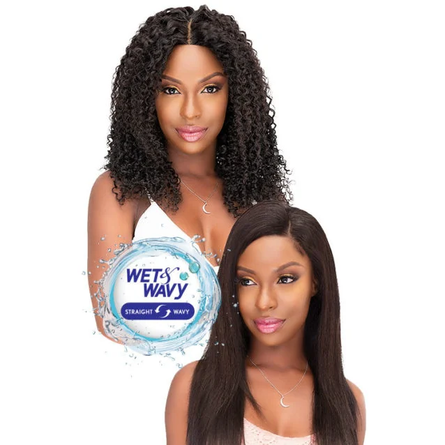 Short gray wig with tight curls-AQUA TRESS BOHEMIAN WAVE (WET & WAVY) 3PCS (NATURAL)