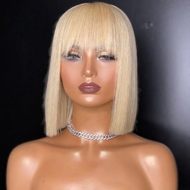 Long straight wig with soft shine-Blonde Fringe BoB Wig