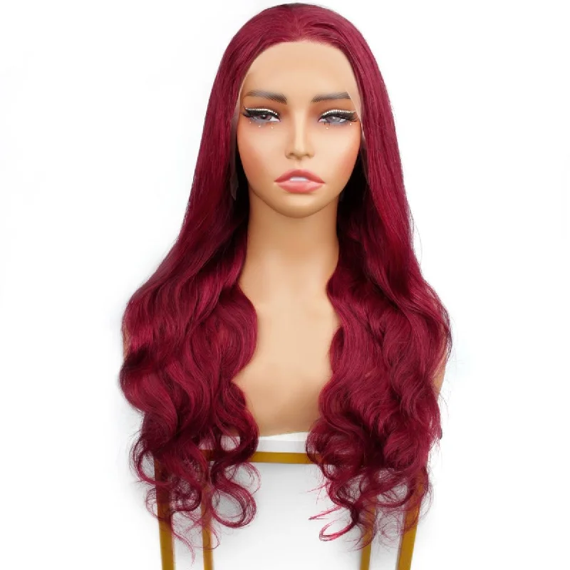 Wig for luxe flair-Cherry Red Body Wave 13x4 Transparent Lace Front Wig