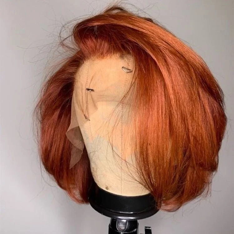 Short blonde wig with tight waves-Copper Full Frontal Bob Wig