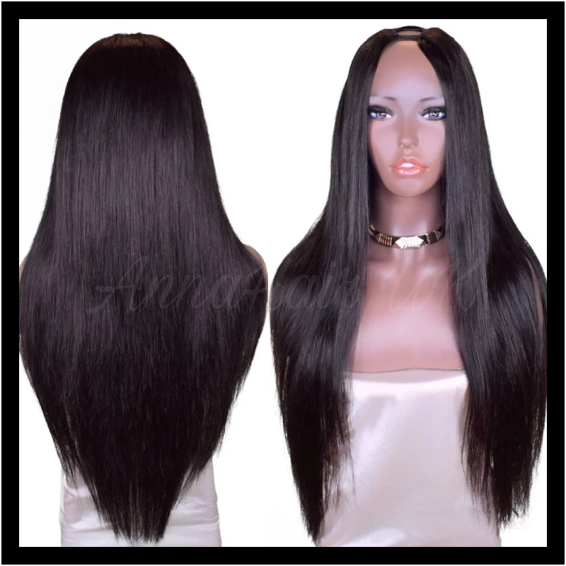 Synthetic wig for teen party-Customised Silky Straight U-Part Clip-In Unit