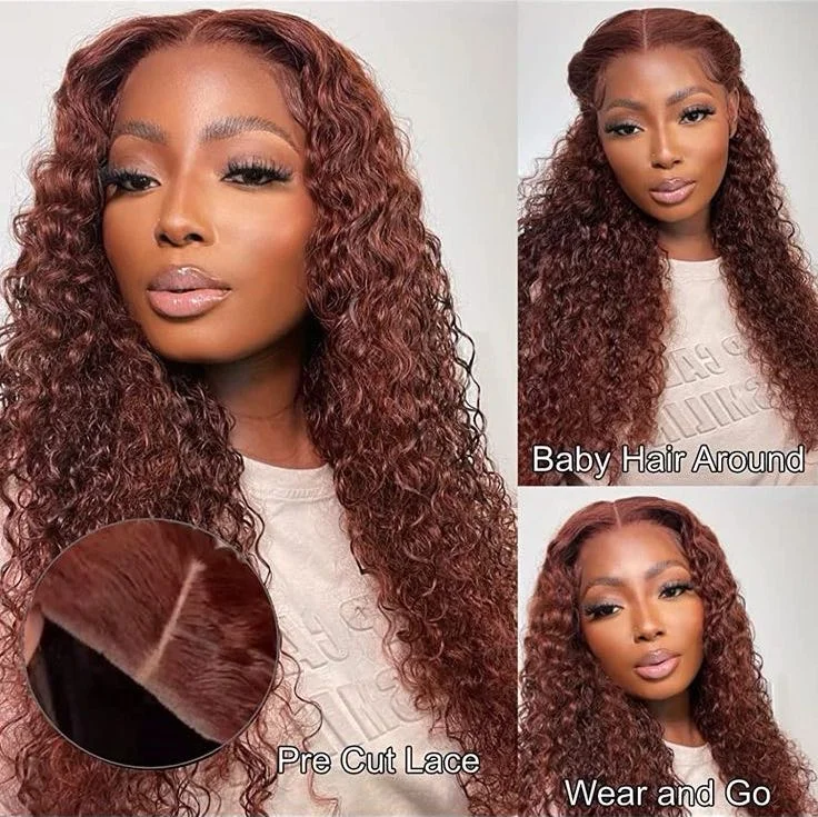 Short red wig with soft texture-Glueless Cholocate Brown Wear And Go Curly Wig