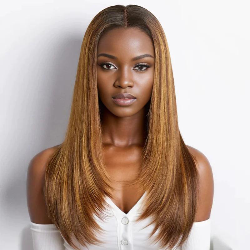 Lace wig for dry days-7x5 Glueless Layered Cut #4/27 Highlight Color Straight Frontal Wig