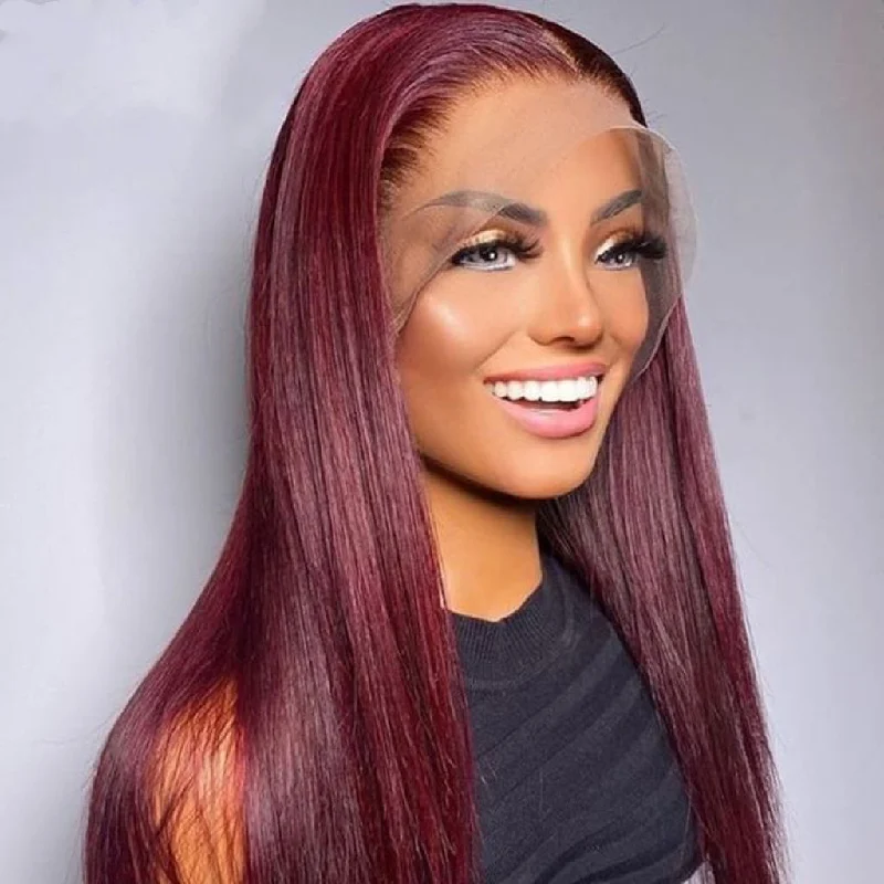 Wig for bold texture-Lace Frontal Coco Burgundy Straight Wig