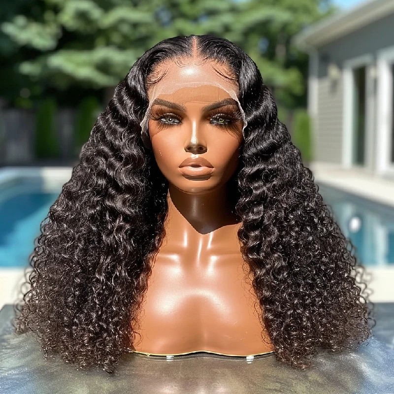 Medium wavy wig with soft curls-Lace Frontal Water Weave Double Drawn Wigs