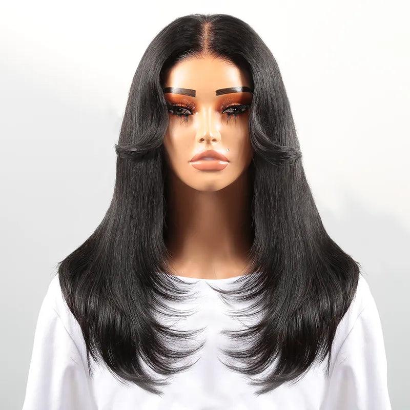 Wig for funky texture-7x5 13x4 Designer Layered Glueless Wear&Go Curtain Bangs Natural Wave Wig