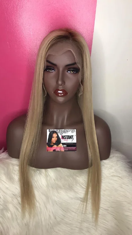 Medium length wig with tight curls-“Lisa” Unit: 20” Front Lace Wig w/ Deep Brown Rooting