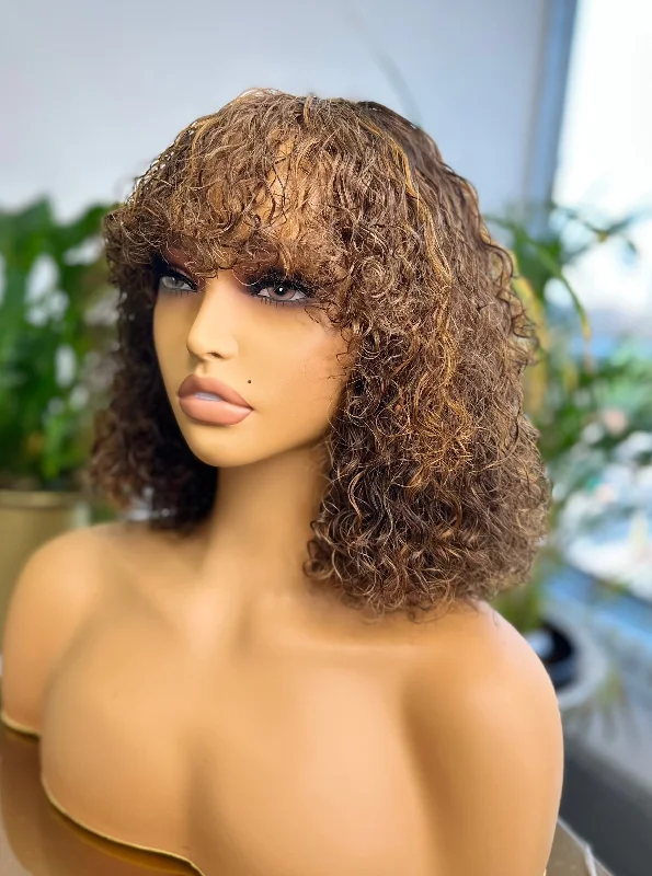 Medium length wig with dramatic shine-Loose Curly Fringe Wig