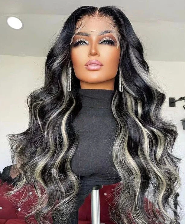 Synthetic wig for young vibe-Platinum Grey Full Frontal Lace 22 inch Wig