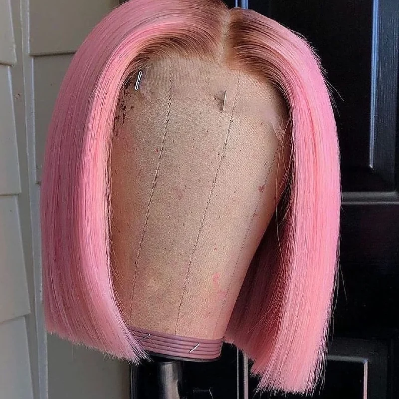 Lace wig for cool texture-Rose Pink Short 12 inch Bob Wig