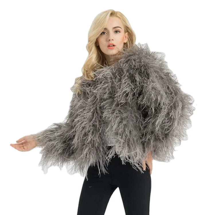 Synthetic wig for young style-Wholesale New Style Women's Real Ostrich Fur Coat Lady Winter Turkey Feather Fur Jackets