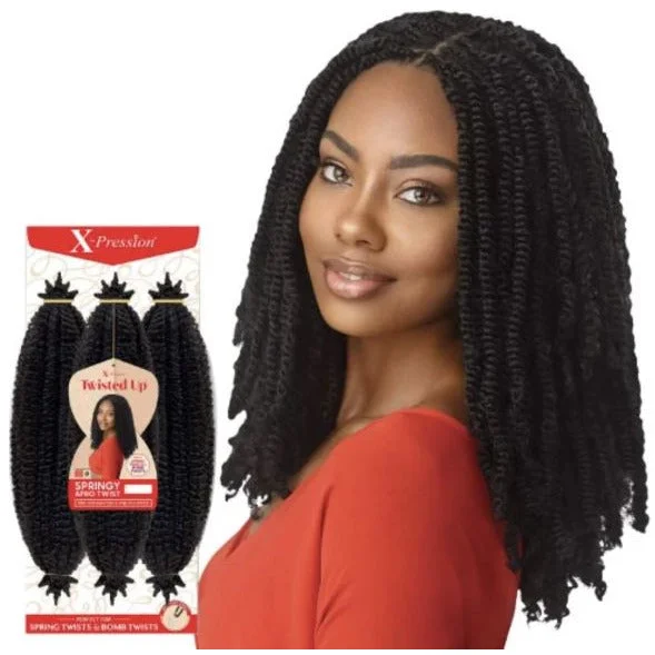 Short black wig with dramatic curls-OUTRE X-PRESSION TWISTED UP CROCHET BRAID - 3X SPRINGY AFRO TWIST 24"