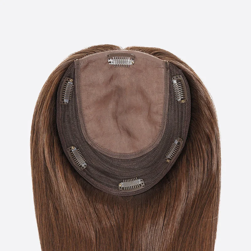 real person hair ring vision band-14-20inch Coffee Brown 7" x 7.5" Silk Top Virgin Human Hair Topper