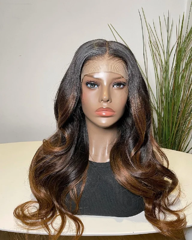 real person hair ring grandparent craft-14-26inch Brown Highlights Loose Baby Wave Glueless 7x6 Closure Human Hair Wig