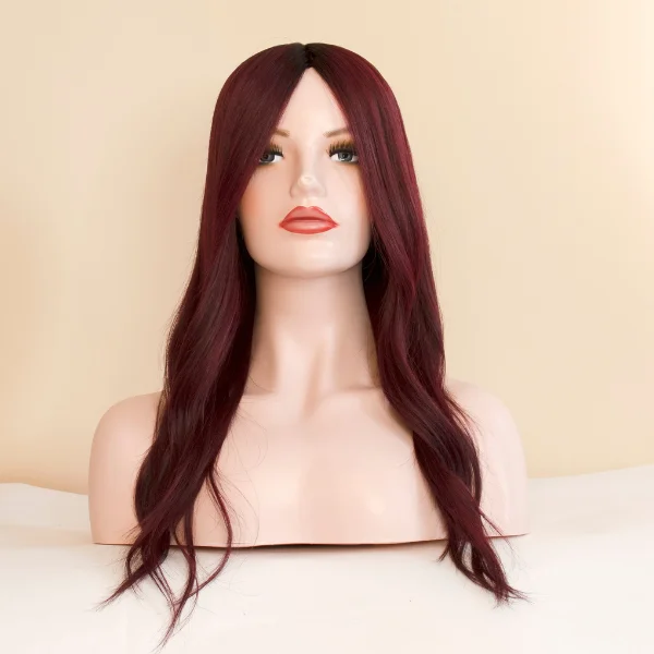 real person hair ring occasion craft-Off Black Burgundy Ombre Mono Top Human Hair Wig