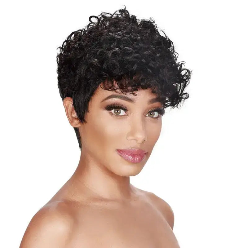 real person hair ring creative band-Alyssa | Luxe Pixie Cut Wig - Curly Top Human Hair