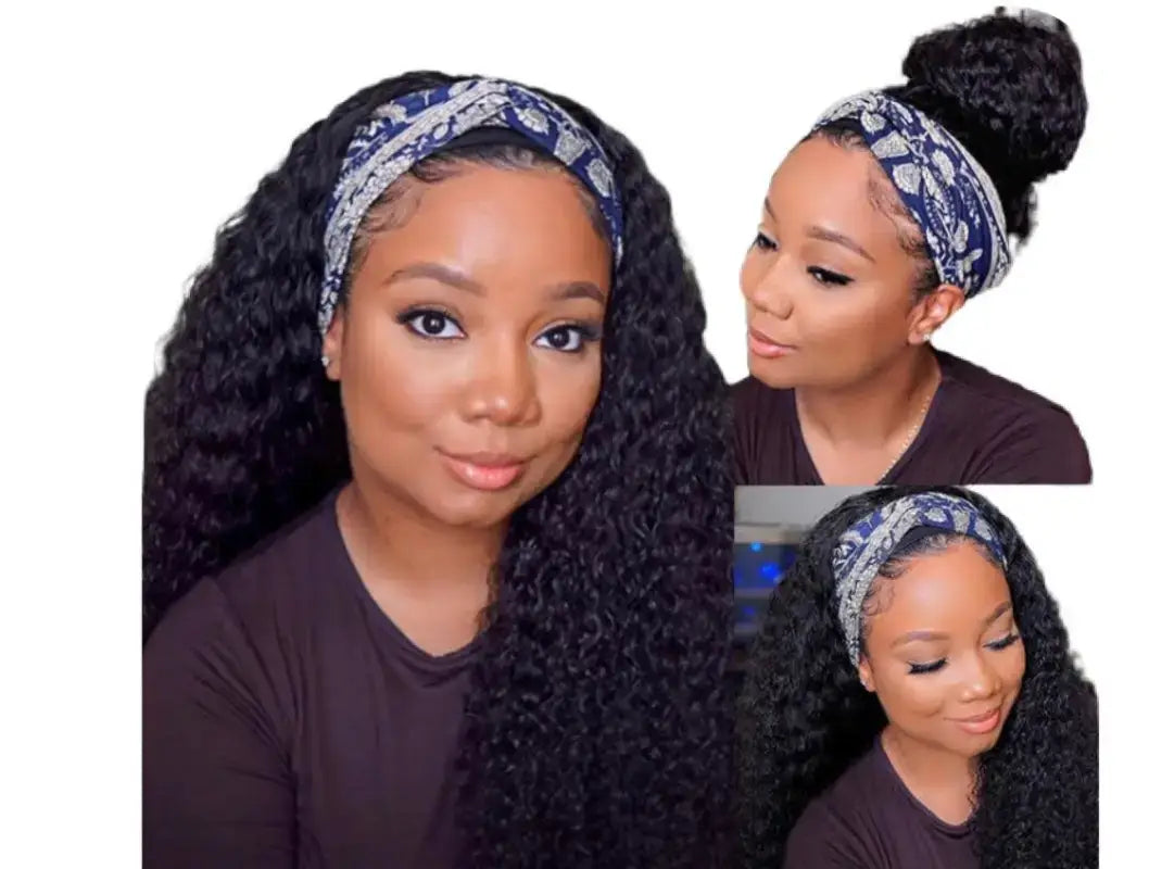 real person hair ring refined band-Venus | Human Premium Headband Curly Hair Wig: Natural Human Hair Black Curly Wig