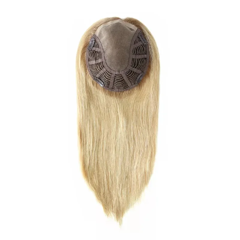 real person hair ring premium ring-Blonde 6.5"x6" Women's Mono Virgin Human Hair Topper