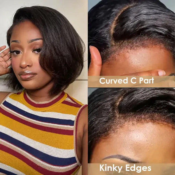 real person hair ring premium gift-Flash Sale | Soul Lady Type 4C Hairline Kinky Straight Bob Wig With Kinky Edges 5x5 HD Lace Human Hair Wigs Full Density