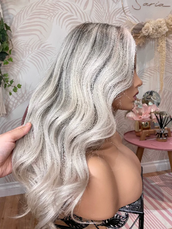 real person hair ring team band-Icy Platinum Blonde HD 100% human hair luxury wig