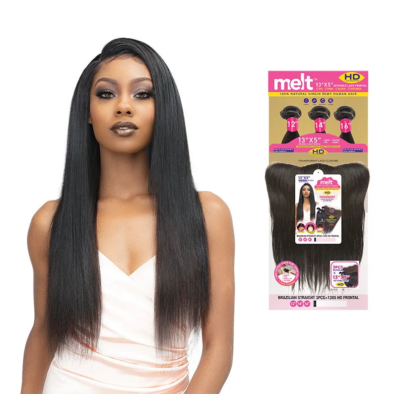 real person hair ring heartfelt band-JANET COLLECTION Melt 100% Natural Virgin Remy Human Hair Brazilian Straight 3pcs + 13X5 HD Lace Closure