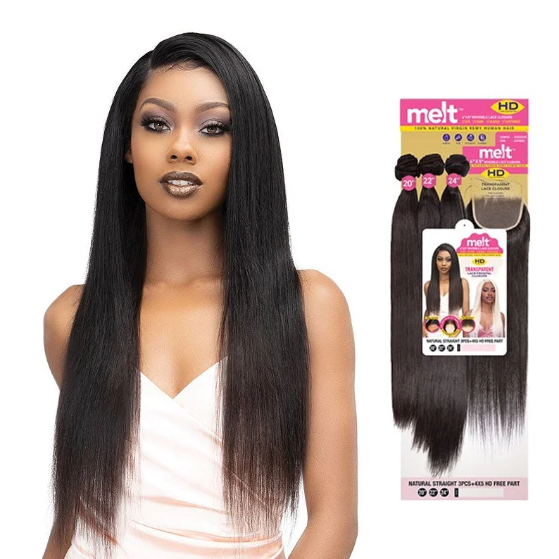 real person hair ring story band-JANET COLLECTION Melt 100% Natural Virgin Human Hair Brazilian Straight 3pcs+4x5 HD Lace Closure