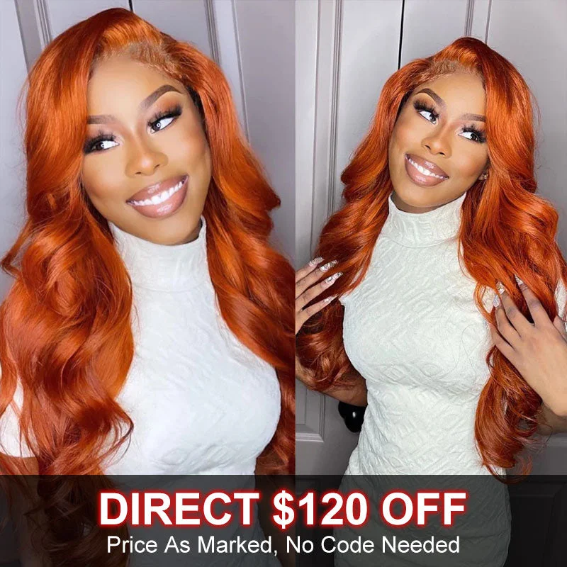 real person hair ring city gift-Flash Sale $120 Off Ginger Orange Body Wave Lace Wig Fall Color Human Hair Wigs